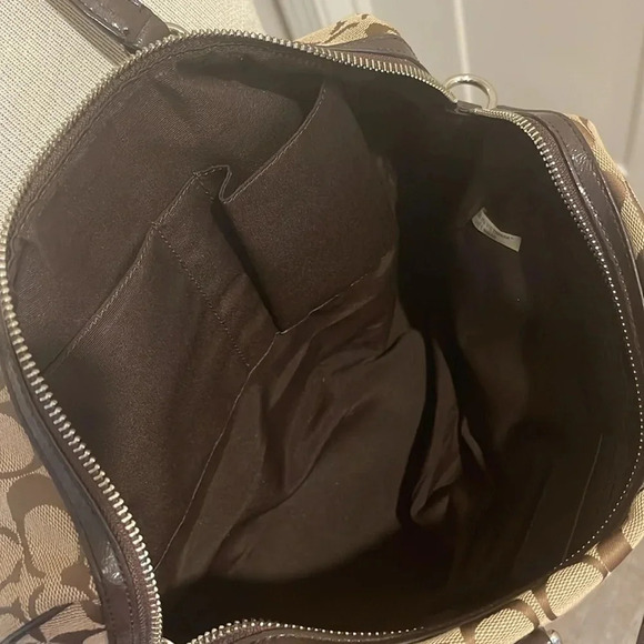 Coach - Signature Stripe Nancy Satchel Handbag 28505 - Khaki Brown Mahogany - Picture 5 of 15